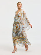 Baroque Floral Print Silk Caftan Dress - Social Queen