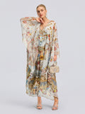 Baroque Floral Print Silk Caftan Dress - Social Queen