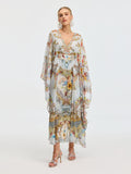 Baroque Floral Print Silk Caftan Dress - Social Queen