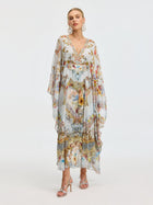 Baroque Floral Print Silk Caftan Dress - Social Queen