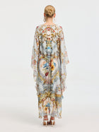Baroque Floral Print Silk Caftan Dress - Social Queen