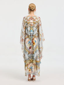 Baroque Floral Print Silk Caftan Dress - Social Queen