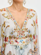 Baroque Floral Print Silk Caftan Dress - Social Queen