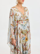 Baroque Floral Print Silk Caftan Dress - Social Queen