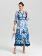 Baroque Placement Print Silk Dress - Social Queen
