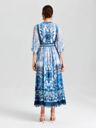 Baroque Placement Print Silk Dress - Social Queen