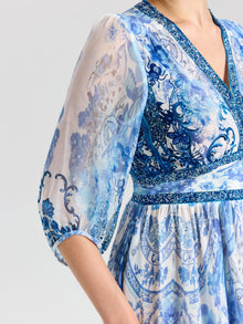Baroque Placement Print Silk Dress - Social Queen
