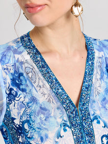 Baroque Placement Print Silk Dress - Social Queen