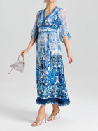 Baroque Placement Print Silk Dress - Social Queen