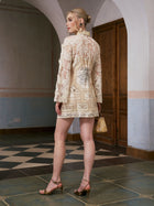 Baroque Print Floral Appliqué Dress - Social Queen