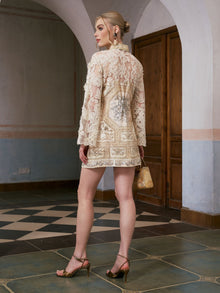 Baroque Print Floral Appliqué Dress - Social Queen