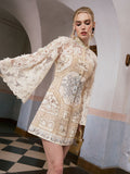 Baroque Print Floral Appliqué Dress - Social Queen