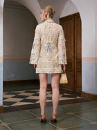Baroque Print Floral Appliqué Dress - Social Queen
