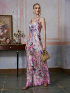 Baroque Print Mulberry Silk Dress - Social Queen