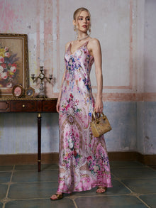 Baroque Print Mulberry Silk Dress - Social Queen