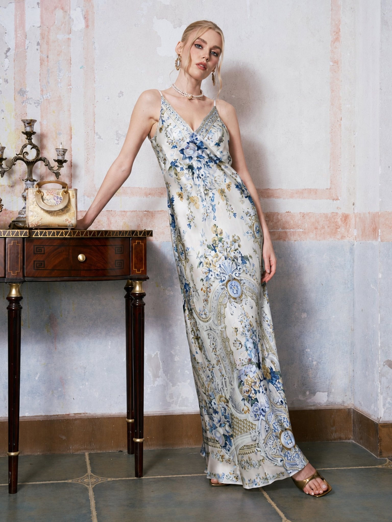 Baroque Print Mulberry Silk Dress - Social Queen