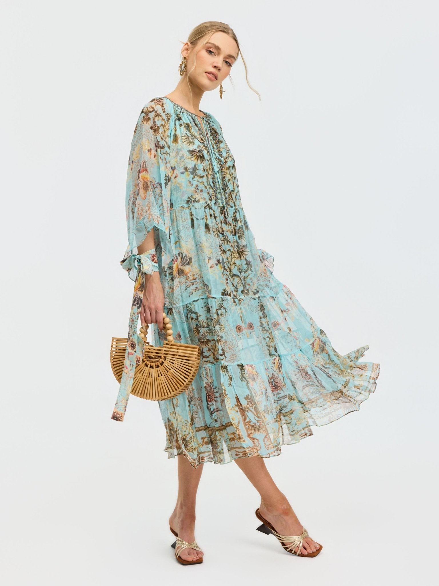 Baroque Print Mulberry Silk Dress (Scarf Included) - Social Queen