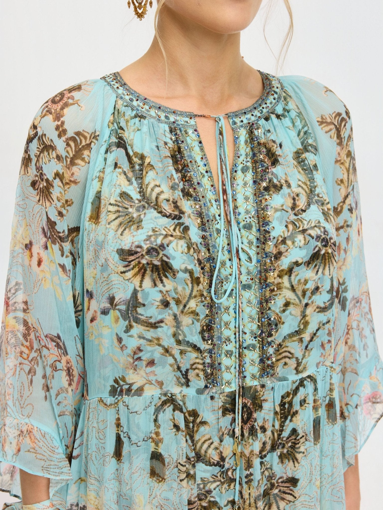 Baroque Print Mulberry Silk Dress (Scarf Included) - Social Queen