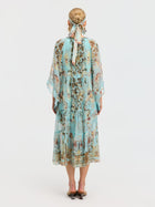 Baroque Print Mulberry Silk Dress (Scarf Included) - Social Queen