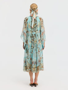 Baroque Print Mulberry Silk Dress (Scarf Included) - Social Queen