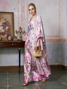 Baroque Print Mulberry Silk Robe with Scarf - Social Queen