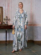 Baroque Print Mulberry Silk Robe with Scarf - Social Queen