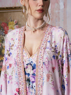 Baroque Print Mulberry Silk Robe with Scarf - Social Queen