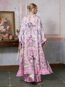 Baroque Print Mulberry Silk Robe with Scarf - Social Queen