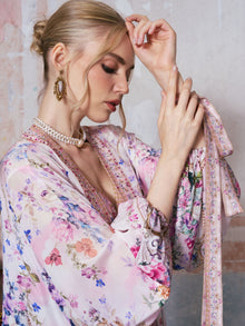 Baroque Print Mulberry Silk Robe with Scarf - Social Queen