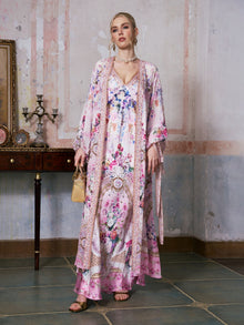 Baroque Print Mulberry Silk Robe with Scarf - Social Queen