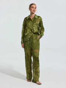 Beaded Botanical Burnout Satin Shirt - Social Queen