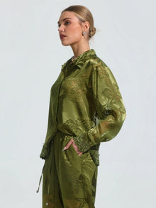 Beaded Botanical Burnout Satin Shirt - Social Queen