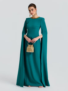 Beaded Cape Sleeve A-Line Gown - Social Queen