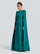 Beaded Cape Sleeve A-Line Gown - Social Queen