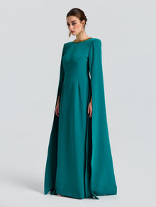 Beaded Cape Sleeve A-Line Gown - Social Queen
