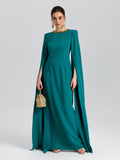 Beaded Cape Sleeve A-Line Gown - Social Queen