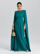 Beaded Cape Sleeve A-Line Gown - Social Queen