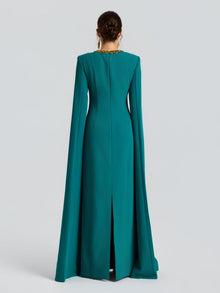 Beaded Cape Sleeve A-Line Gown - Social Queen