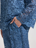 Beaded Cutwork Lace Wide-Leg Pants - Social Queen