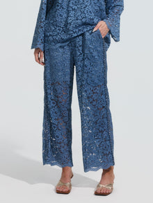 Beaded Cutwork Lace Wide-Leg Pants - Social Queen