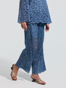 Beaded Cutwork Lace Wide-Leg Pants - Social Queen