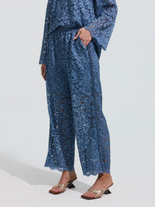 Beaded Cutwork Lace Wide-Leg Pants - Social Queen