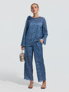Beaded Cutwork Lace Wide-Leg Pants - Social Queen