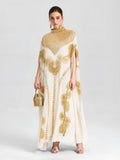 Beaded Embroidered Cape Dress - Social Queen