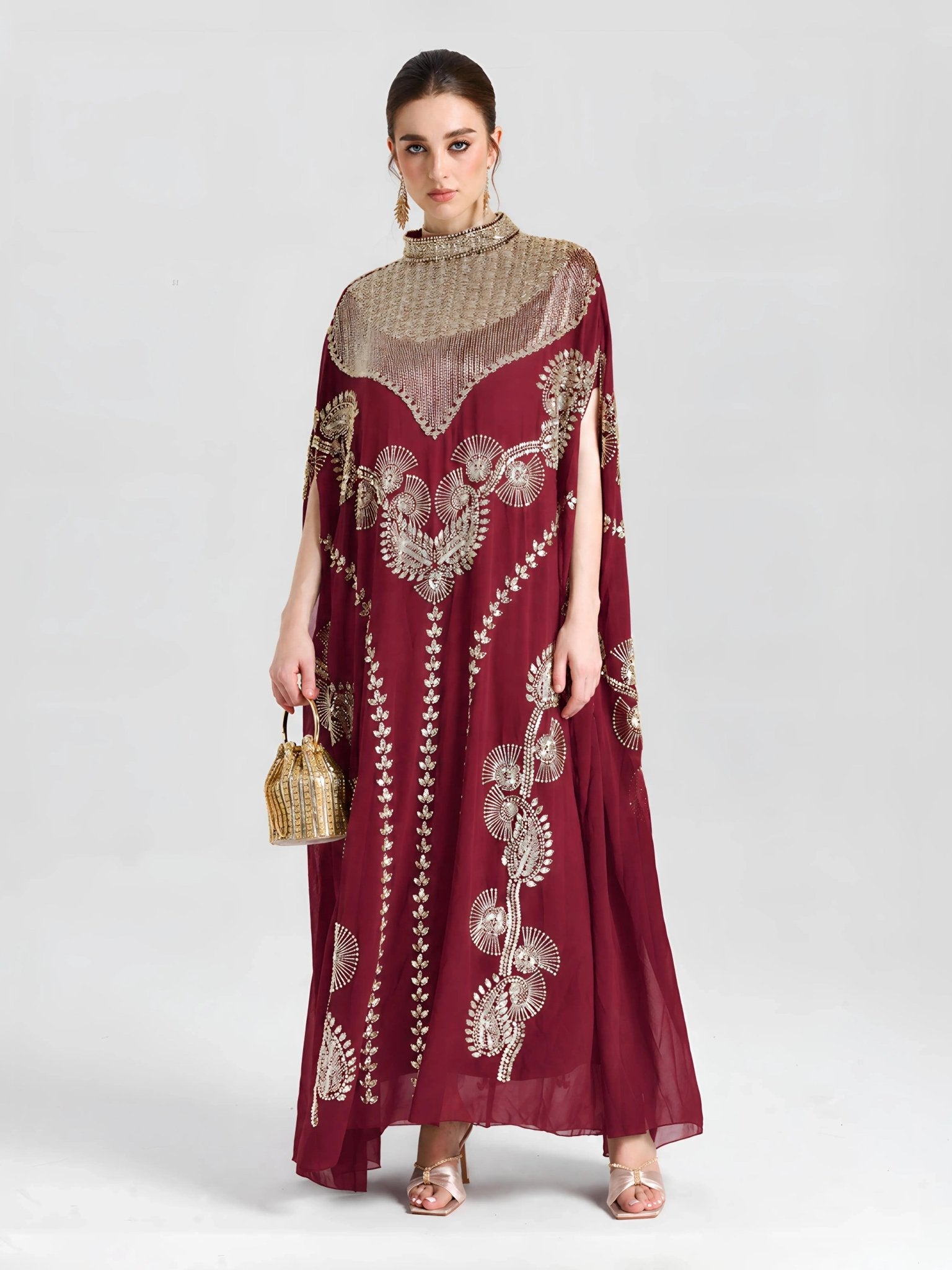 Beaded Embroidered Cape Dress - Social Queen