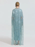 Beaded Embroidered Feather Trim Cape Gown - Social Queen