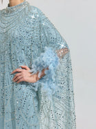 Beaded Embroidered Feather Trim Cape Gown - Social Queen