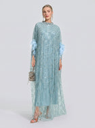 Beaded Embroidered Feather Trim Cape Gown - Social Queen