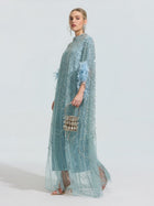 Beaded Embroidered Feather Trim Cape Gown - Social Queen