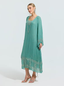 Beaded Embroidered Mulberry Silk Dress - Social Queen